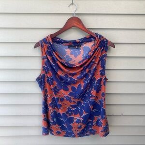 Tahari Draped Sleeveless Blouse in Blue and Orange
